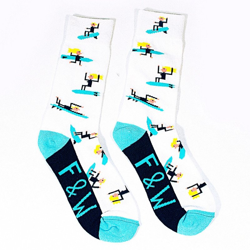 Forest & Waves袜子/冲浪客 - 袜子 - 棉．麻 蓝色