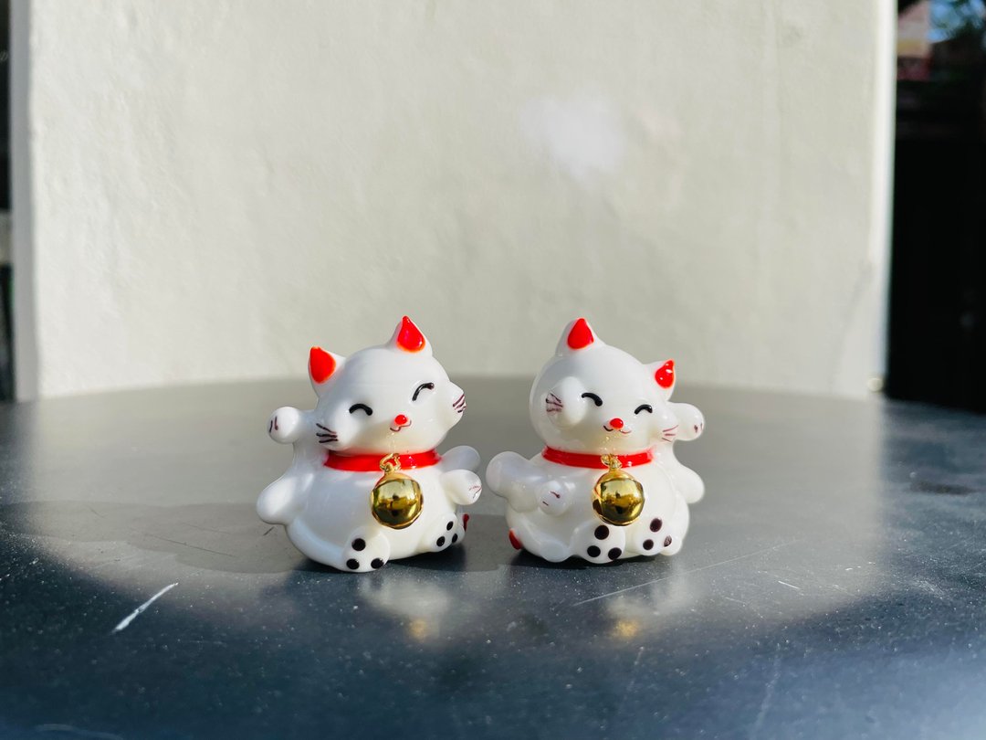 可爱 招财猫 琉璃 水晶玻璃(对) - 摆饰 - 琉璃 