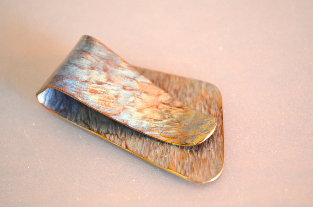 Titanium money clip・纯钛钱夹・蓝金背木纹B・48mm - 皮夹/钱包 - 其他金属 多色