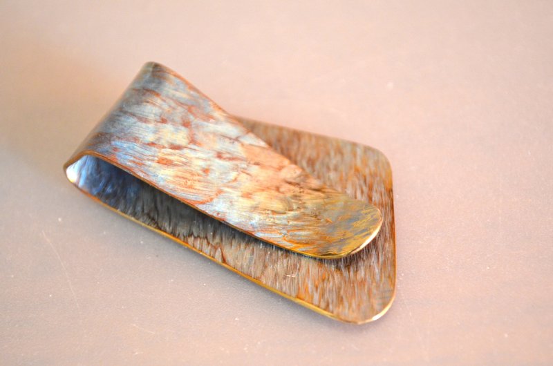 Titanium money clip・纯钛钱夹・蓝金背木纹B・48mm - 皮夹/钱包 - 其他金属 多色