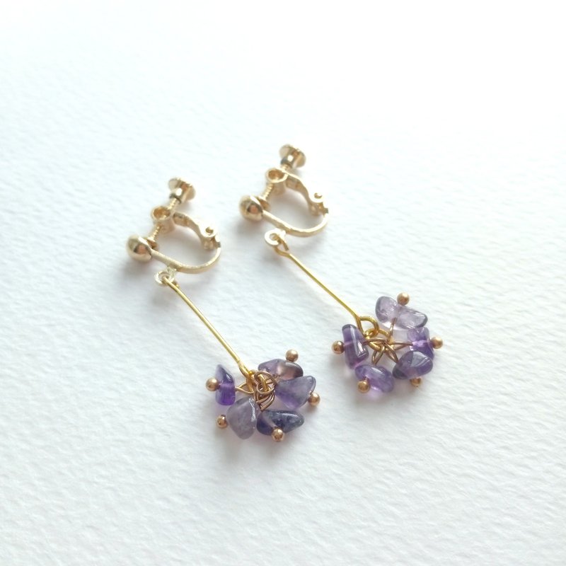 Aiyana 简约晶石系列 天然紫水晶 花耳环 - 耳针/耳夹 - 耳环/耳夹 - 水晶 紫色