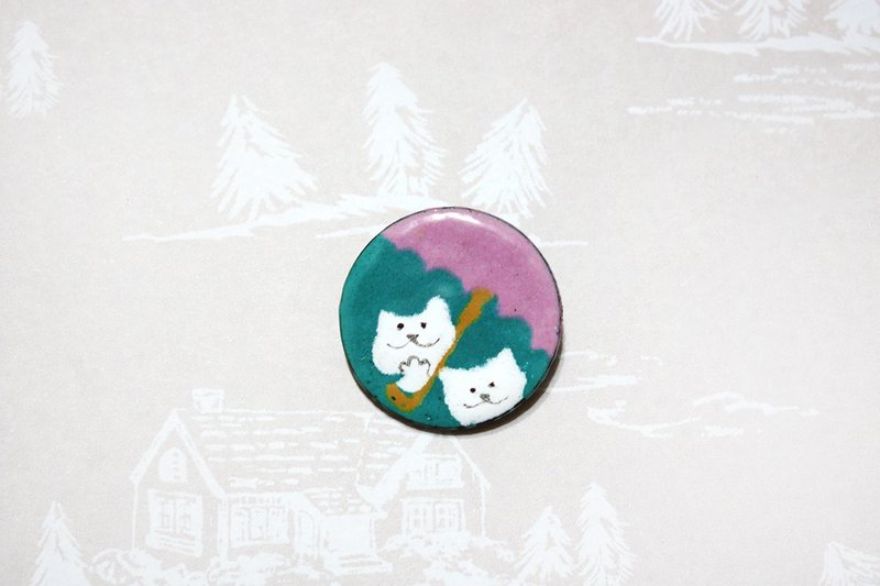 雨中散步的白猫/粉色伞---珐琅别针 - 胸针 - 珐琅 粉红色