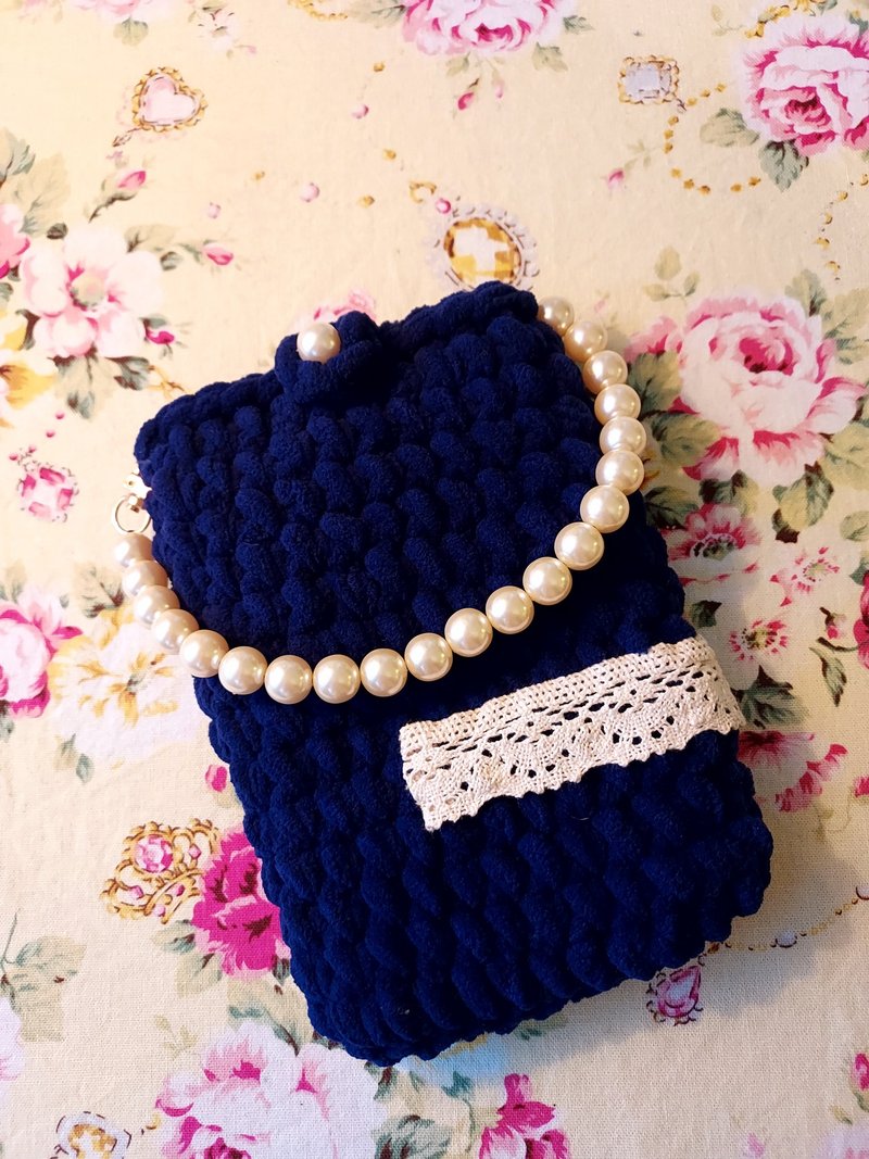 深蓝色。小奢华珍珠绒手挽包 - 手提包/手提袋 - 聚酯纤维 蓝色