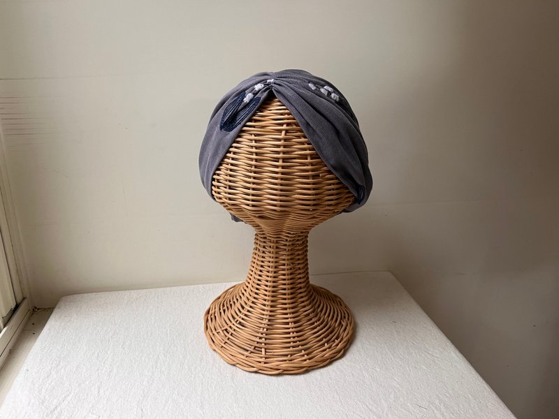 灰吊钟刺绣款-森系2 W A Y二重纱发带ヘアバンド - 发带/发箍 - 棉．麻 