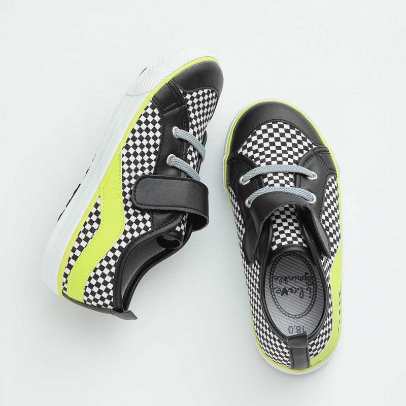 Martin黑白格纹休闲鞋 - 童装鞋 - 棉．麻 多色