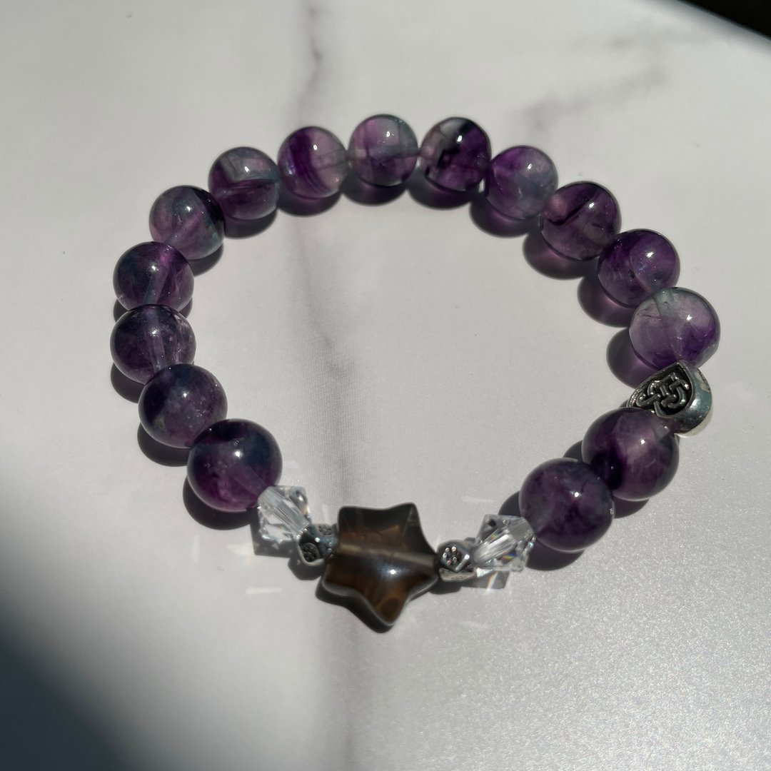 【健康 事业 灵性】渐层萤石 茶晶 天然水晶手链 - 手链/手环 - 水晶 