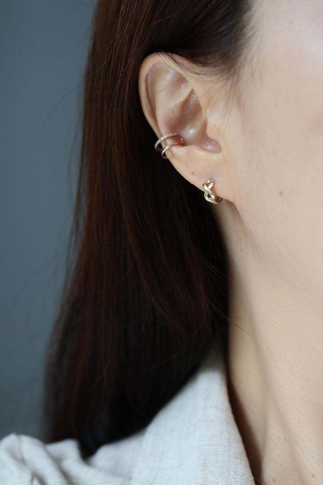 14K Infinity Lock Earring 无限耳扣耳环 (内径 8 mm) - 耳环/耳夹 - 贵金属 金色