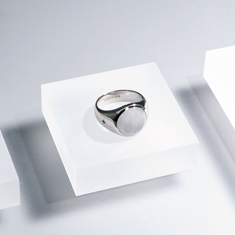 圆形霜月白玉翡翠戒指 - 戒指 - 玉石 