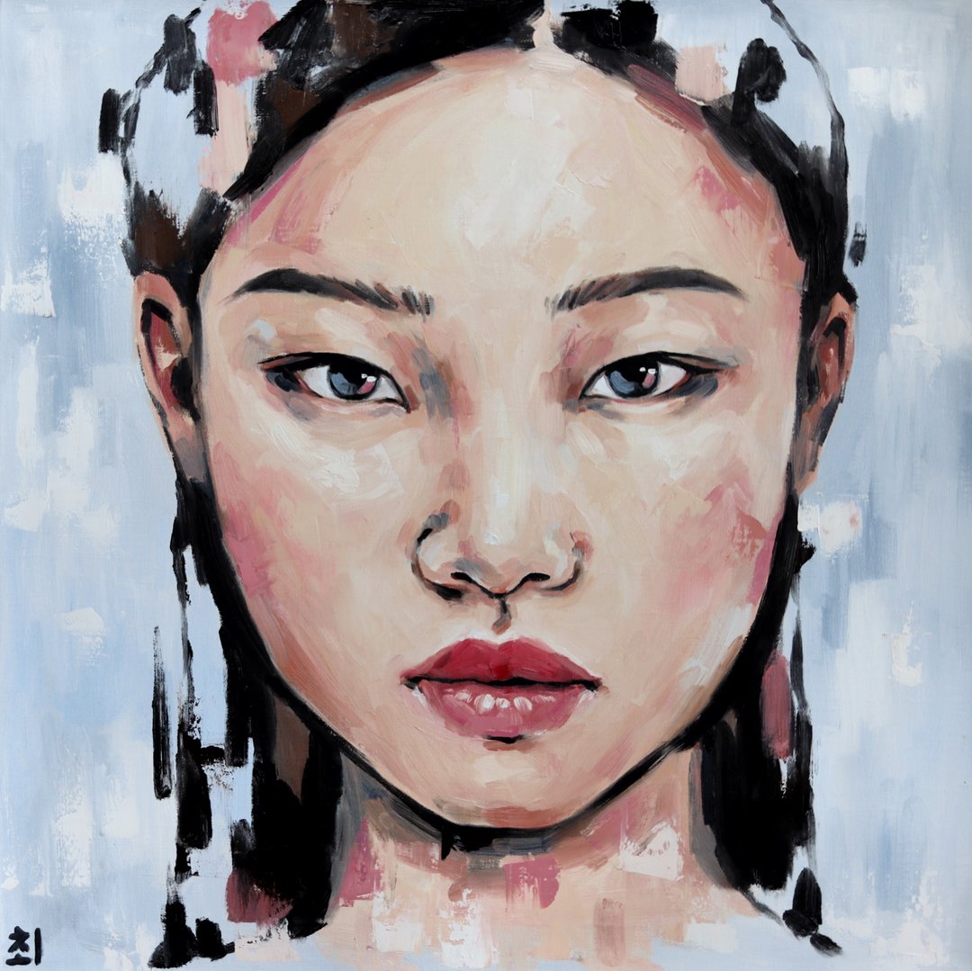 Asian woman portrait. Wall art. Original oil painting - 墙贴/壁贴 - 亚麻 