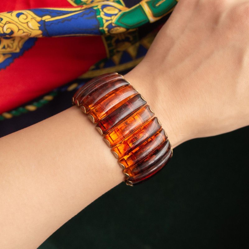 香港制古董 特殊伸缩结构设计 仿琥珀手环 - 手链/手环 - 树脂 橘色