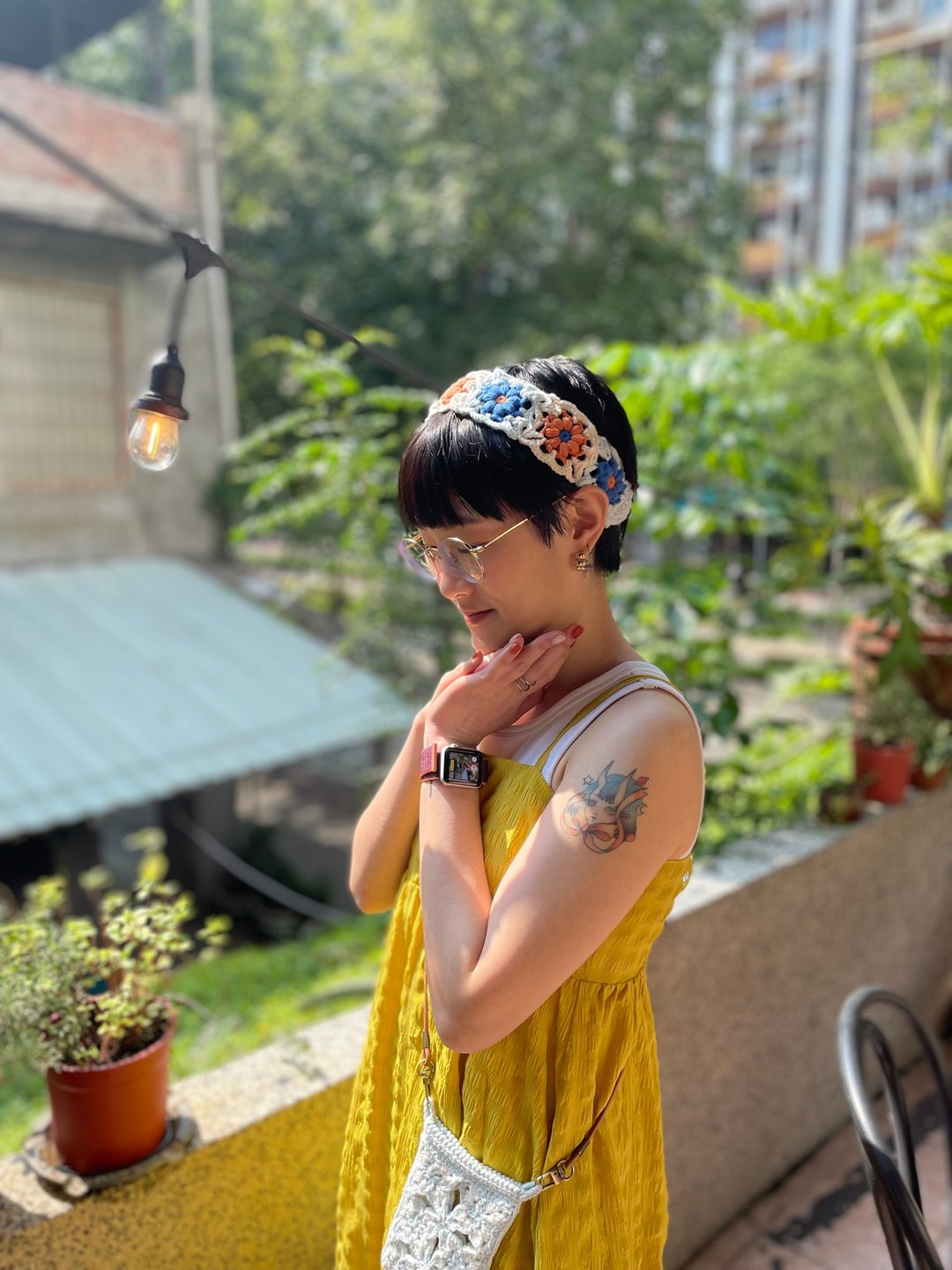 【手工编织发带】 节日礼物/祖母花砖/蓝色系 - 发带/发箍 - 棉 