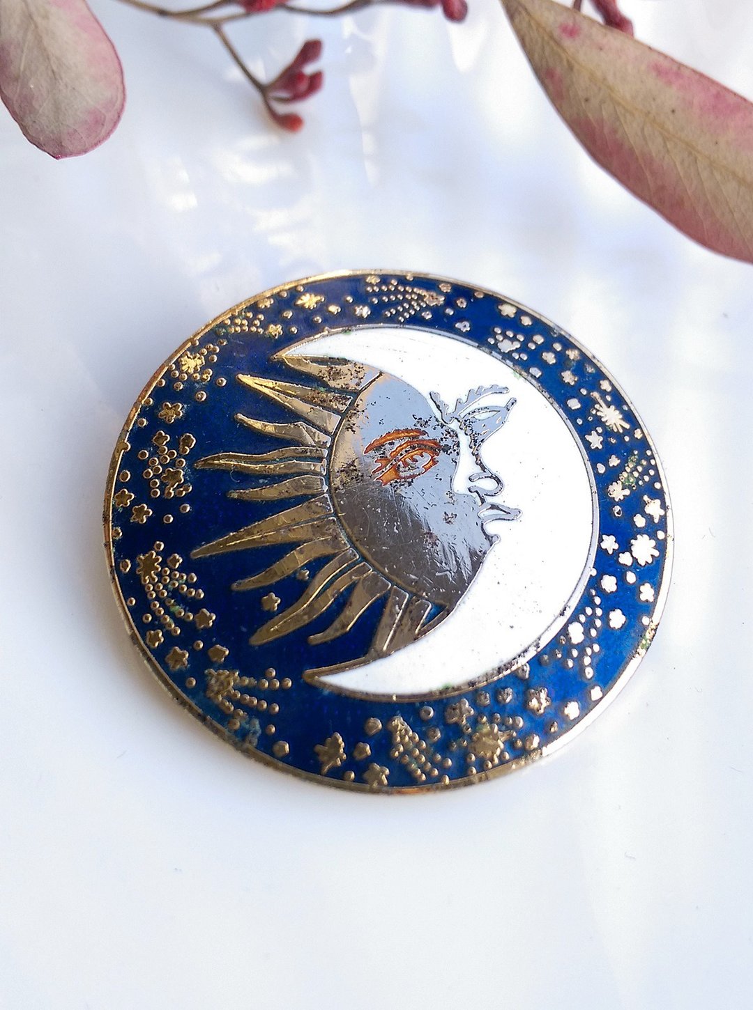 西洋古董饰品。群星 太阳与月亮 珐琅  别针 - 徽章/别针 - 其他金属 金色