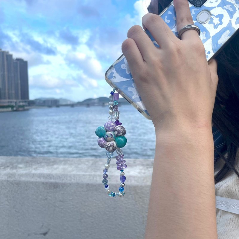 怪胎变异花朵手制手机链 - 挂绳/吊绳 - 粘土 多色