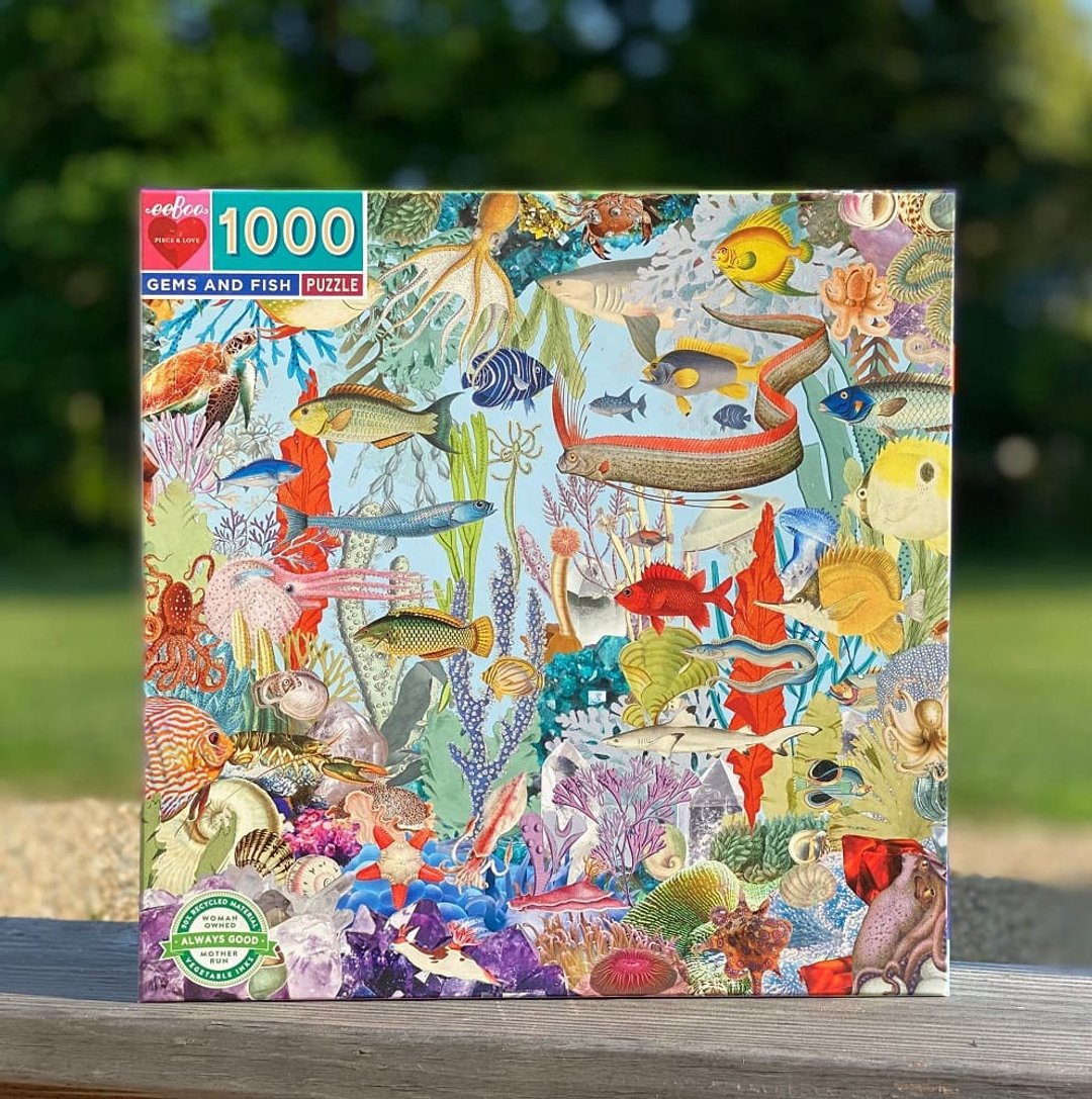eeBoo 1000片拼图 - 宝石与鱼儿Gems and Fish 1000 Piece Puzzle - 拼图 - 纸 蓝色