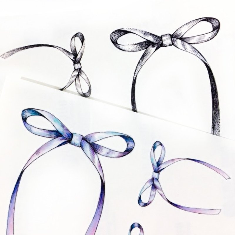 LAZY DUO 简约刺青纹身贴纸 文青甜美可爱少女粉色蝴蝶结浪漫星空 - 纹身贴 - 纸 多色