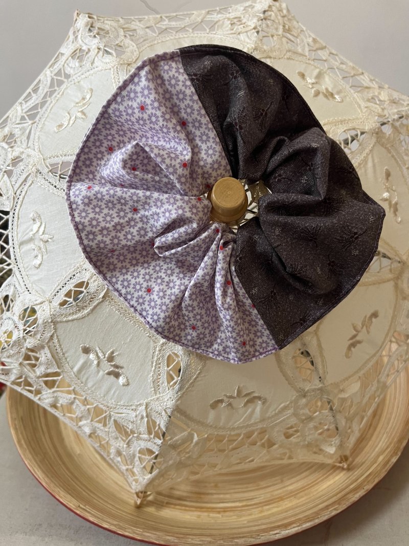 芋泥波波/双色大肠圈发束/日本印花布 - 发带/发箍 - 棉．麻 紫色