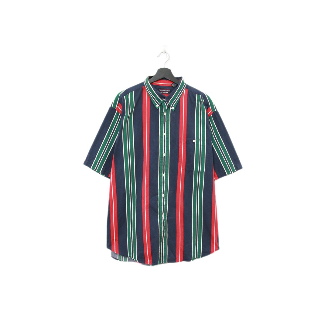 Back to Green-条纹短袖衬衫 撞色搭配 红绿 TS-07/vintage shirt - 男装衬衫 - 棉．麻 