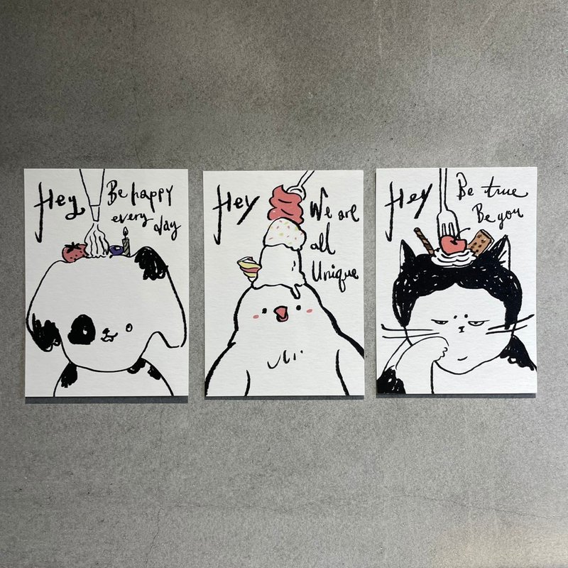 插画明信片 | 甜点和动物 - 卡片/明信片 - 纸 