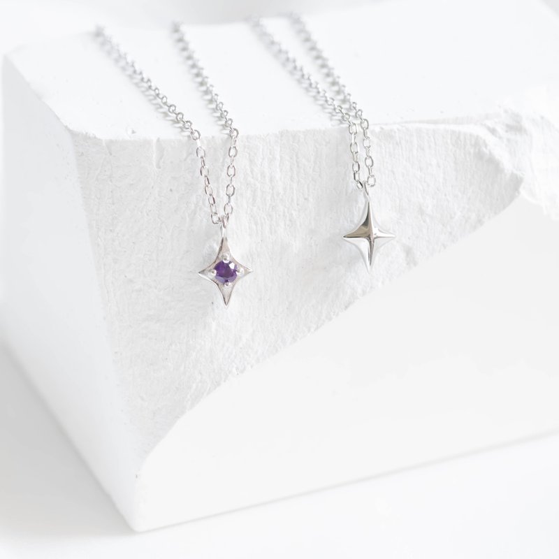 紫水晶925纯银十字星星项链 - 项链 - 宝石 银色