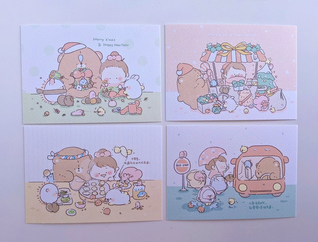 圣诞日常卡片组－四入 - 卡片/明信片 - 纸 白色