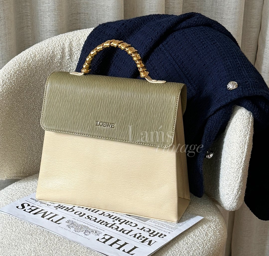 【稀有 】中古Loewe Jennie同款 抹茶绿蛇骨kelly手提侧背 两用包 - 侧背包/斜挎包 - 真皮 绿色
