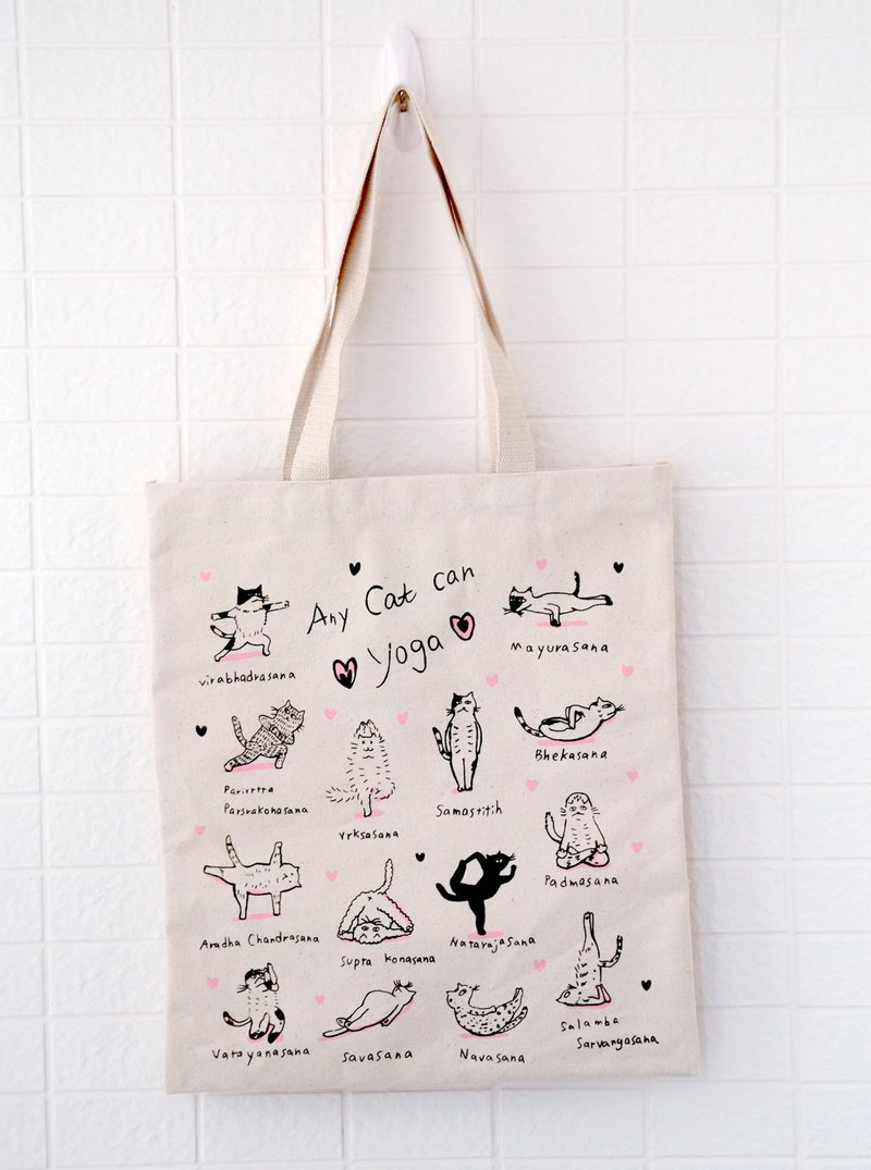 猫猫做瑜珈包 yoga tote - 侧背包/斜挎包 - 棉．麻 粉红色