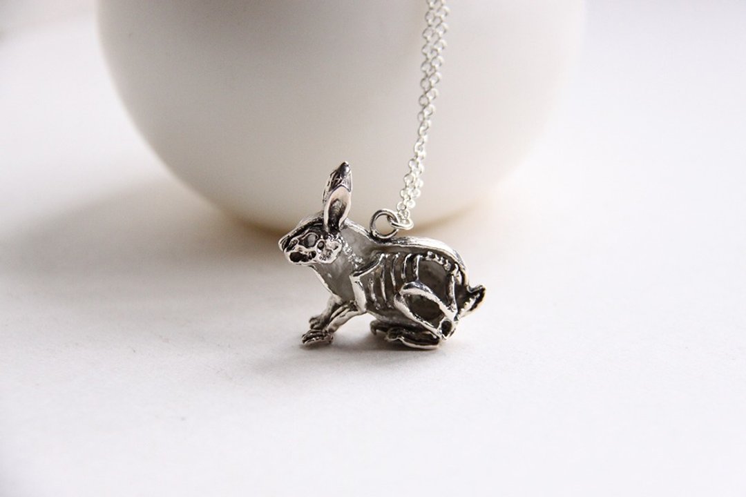兔兔骨骼吊饰项链 Anatomical Rabbit Charm Necklace - 项链 - 其他金属 金色