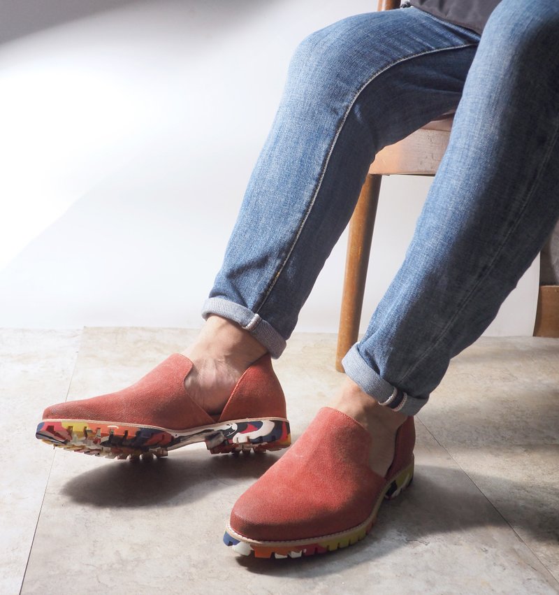 【 爱花乐福 - R-Colourful 】for men - 男款牛津鞋/乐福鞋 - 棉．麻 红色