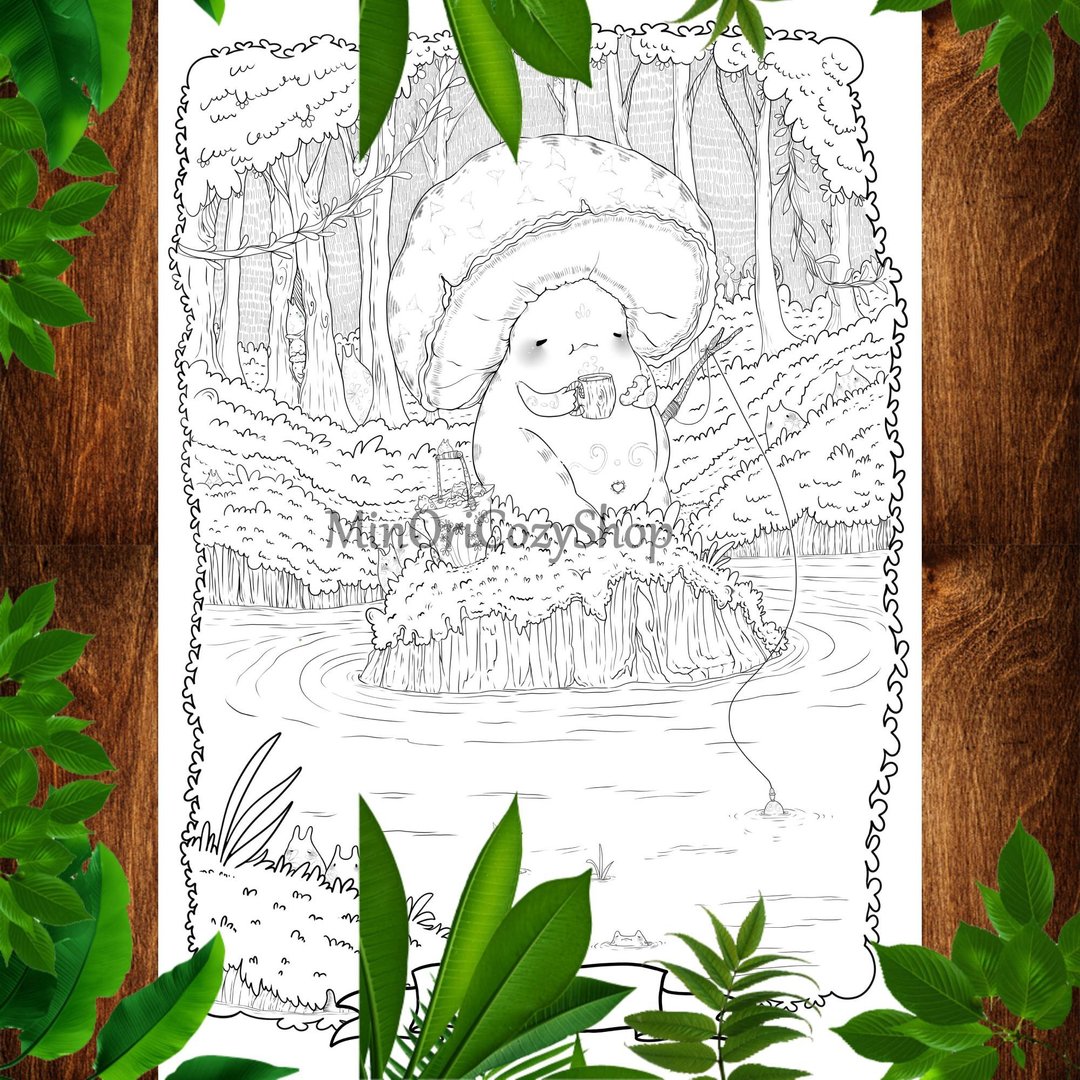 Coloring Anti-stress Mushroom Coloring Digital Art Fantasy Coloring Mushroom - 其他数码商品 - 其他材质 