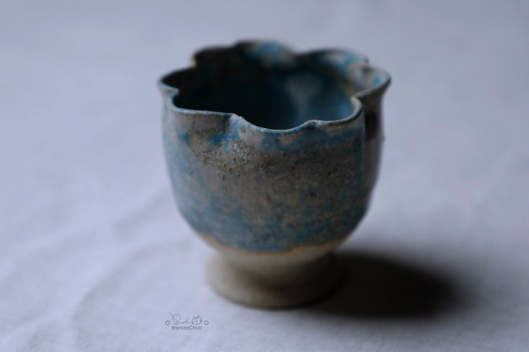 春郎陶-轮花造型.海洋蓝高脚花器 - 花瓶/陶器 - 陶 