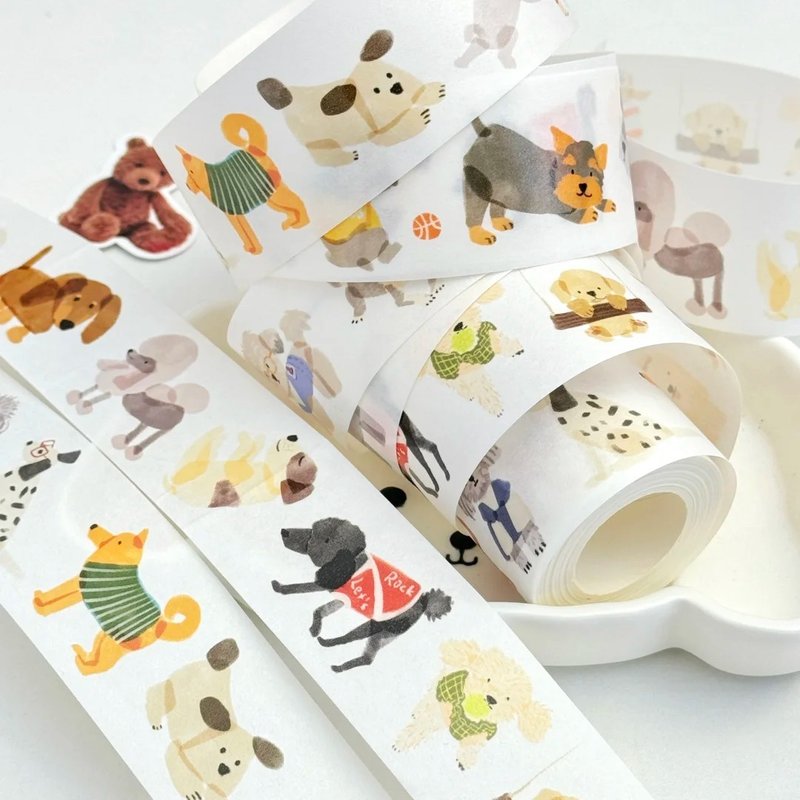 快樂小狗 童画タッチ 和紙膠帶 10米卷 - 纸胶带 - 其他材质 多色