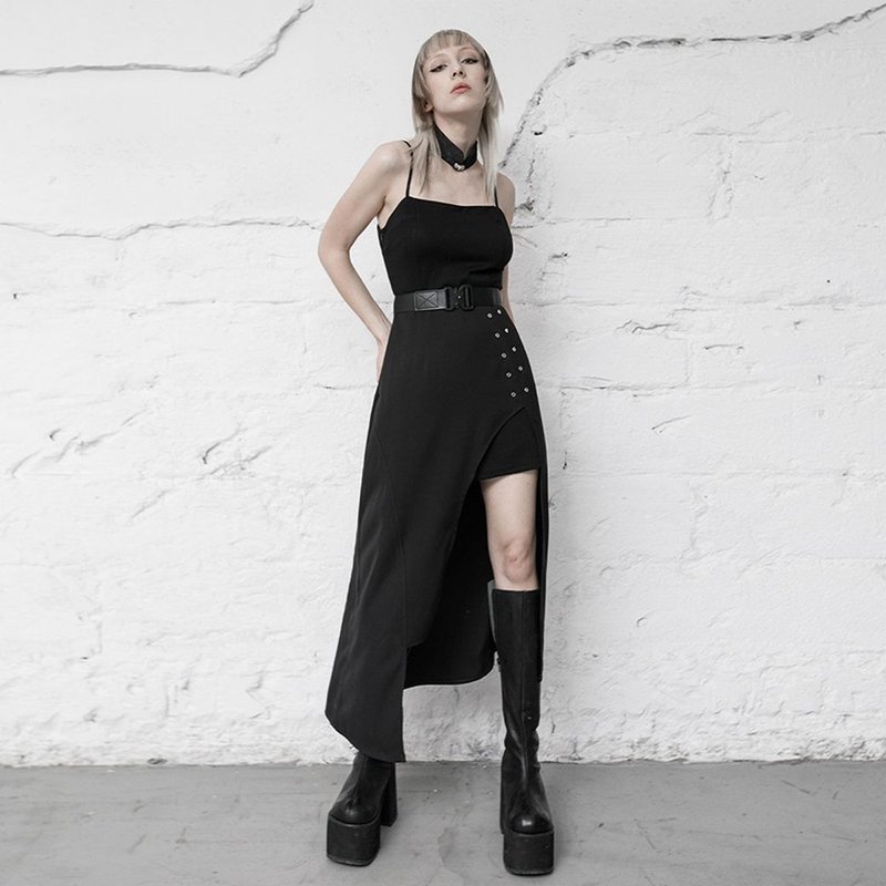 庞克方士国风颈圈连身裙 / 可拆颈链 / 附腰带 / 最后一件 - 洋装/连衣裙 - 其他材质 黑色