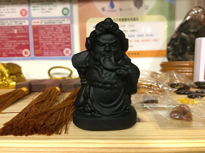 磨沙黑曜石关公摆件 - 镇宅和净化负能量 - 摆饰 - 水晶 