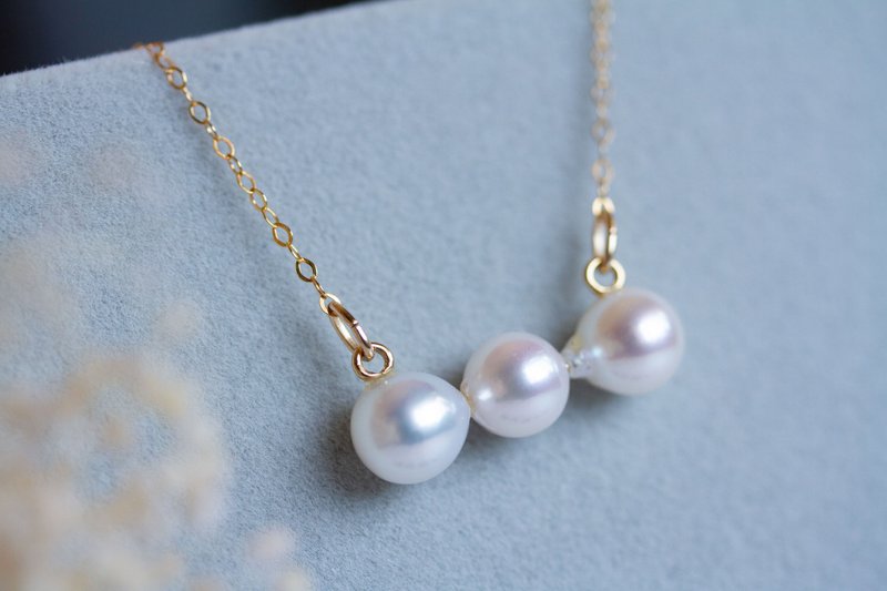 Akoya 巴洛克珍珠 三颗项链 14KGF / Akoya Baroque Pearl Triple Necklace 14K Gold Filled - 项链 - 珍珠 白色