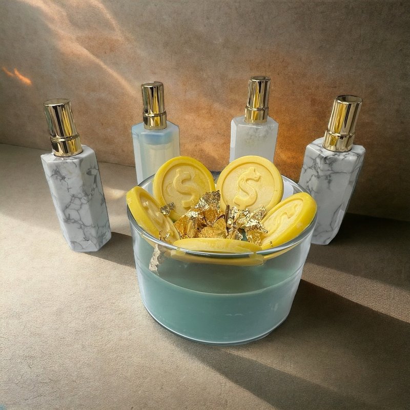 丰盛金钱香薰蜡烛 x 金钱喷雾套装 - 蜡烛/烛台 - 石头 