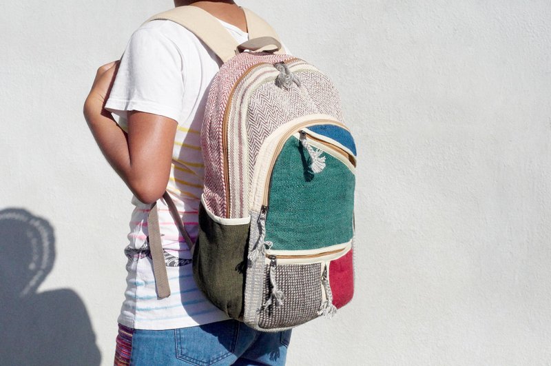 情人节 限量一件 手工棉麻拼接设计后背包 / 肩背包 / 民族登山包 / 拼布包 - 不规则几何蒙德里安 - 后背包/双肩包 - 棉．麻 多色