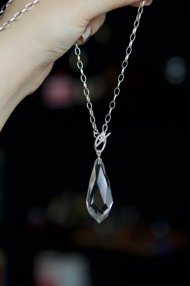 天然白水晶 灵摆 银项链 - 项链 - 水晶 