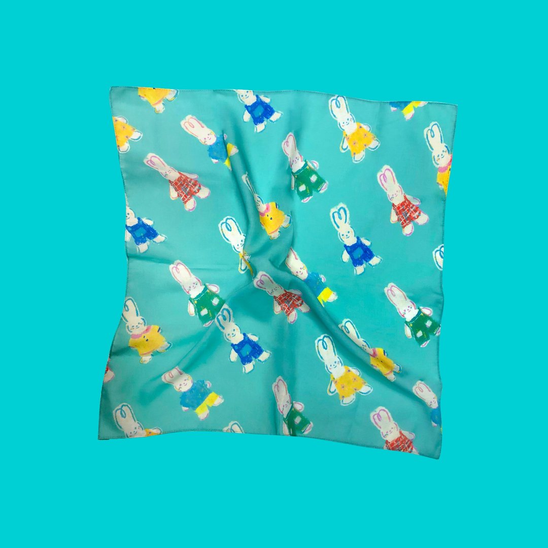 Shuku 兔子多用途插画人造棉布 | 挂布 | 便当布 | 围巾 | 头巾 - 手帕/方巾 - 棉 多色