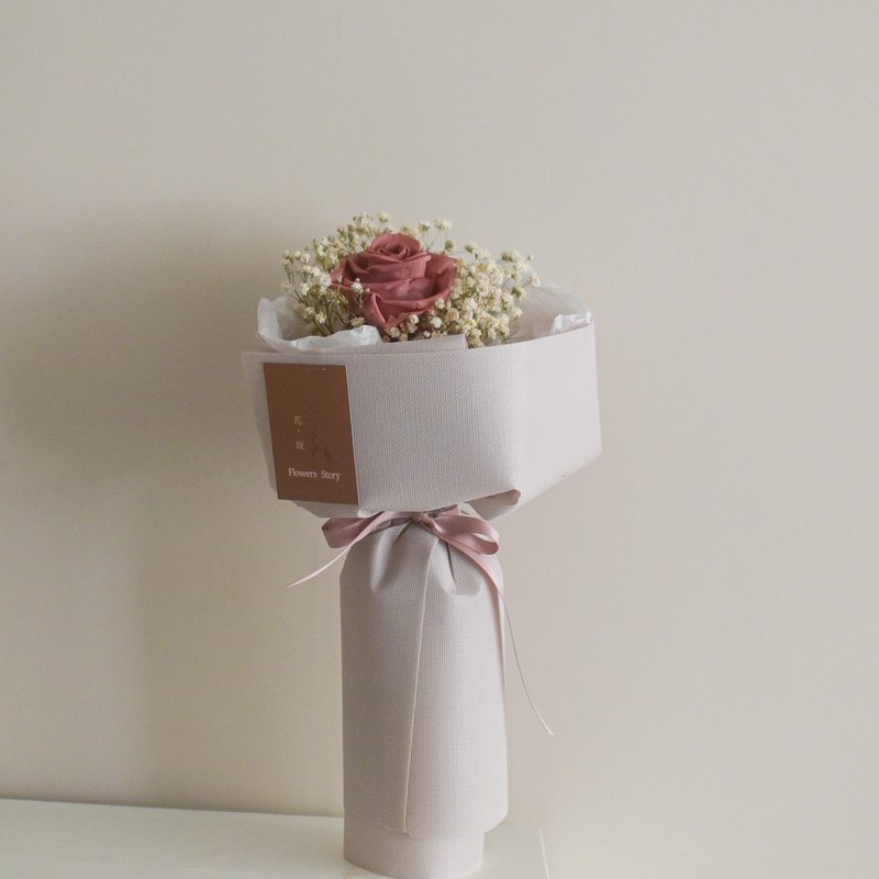 /单朵玫瑰俄罗斯花束(中)/七夕 情人节 求婚 玫瑰花 满天星 生日 - 干燥花/捧花 - 植物．花 多色