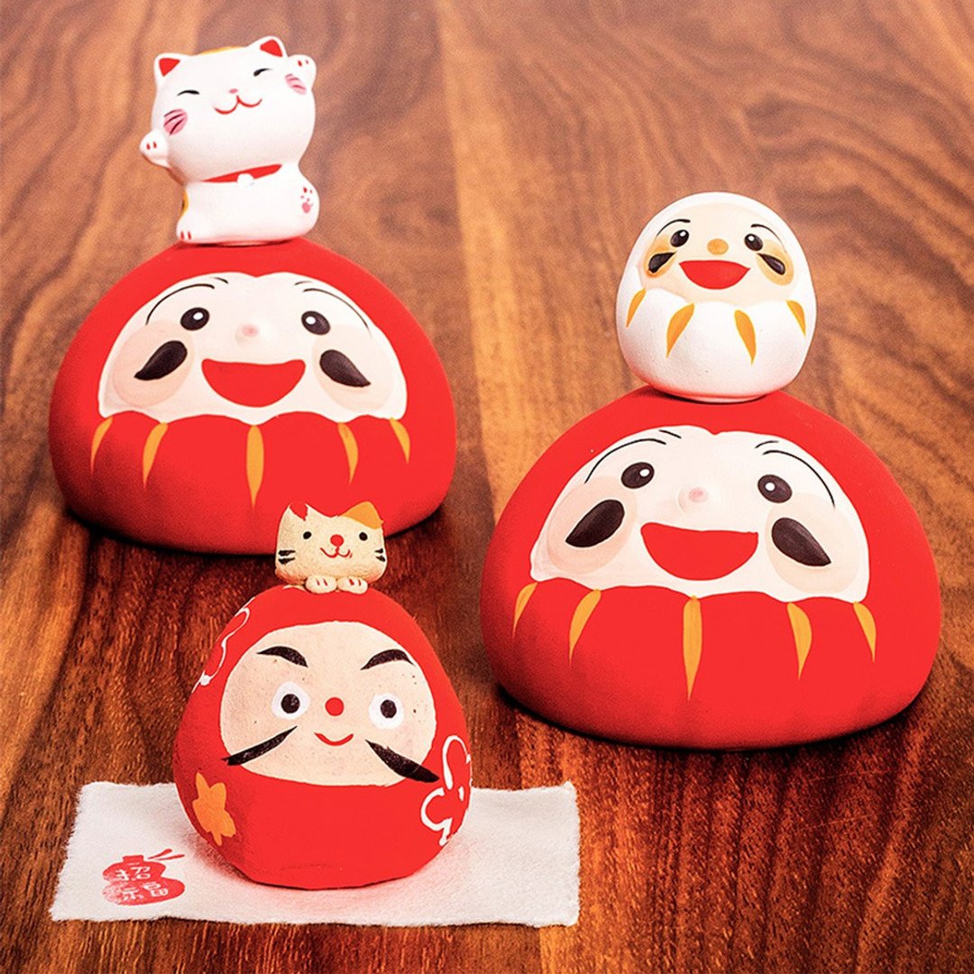 日本濑户烧作舍手绘陶制招财猫达摩开运招福摆件生日创意礼物现货 - 摆饰 - 陶 