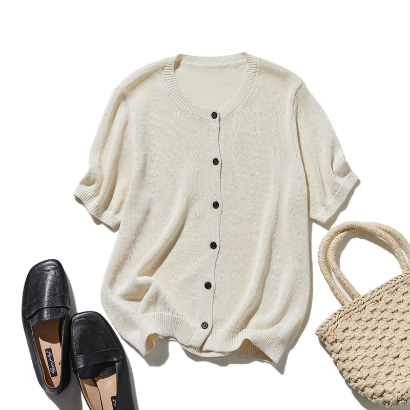 随意披上，即刻提升质感 和纸针织开襟衫 短袖针织衫 燕麦白 250610-1 - 女装针织衫/毛衣 - 棉．麻 