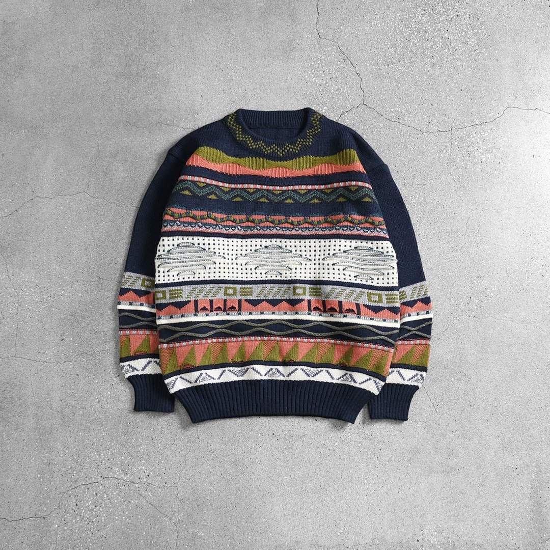 Vintage 立体织纹毛衣 / 图腾毛衣、苦瓜纹毛衣、复古图腾毛衣 - 男装针织衫/毛衣 - 羊毛 多色