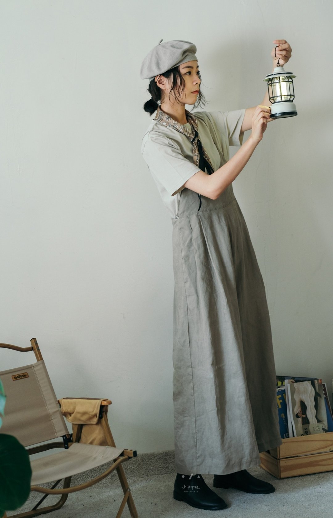 浅山和式系带棉麻连身宽裤 - 2色 - 清水模 - 女装长裤 - 棉．麻 灰色