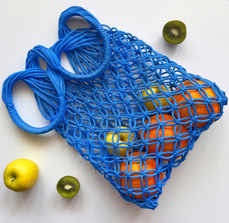 Macrame Net, Handbag Shoulder, Bag Shopper, Bag Summer Beach Shopping Bag Blue - 手提包/手提袋 - 绣线 蓝色