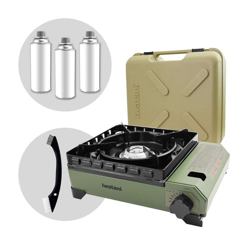 【Iwatani岩谷】绿武士磁式瓦斯炉-附收纳盒&瓦斯罐3入&清洁刷 - 露营用品 - 其他材质 绿色