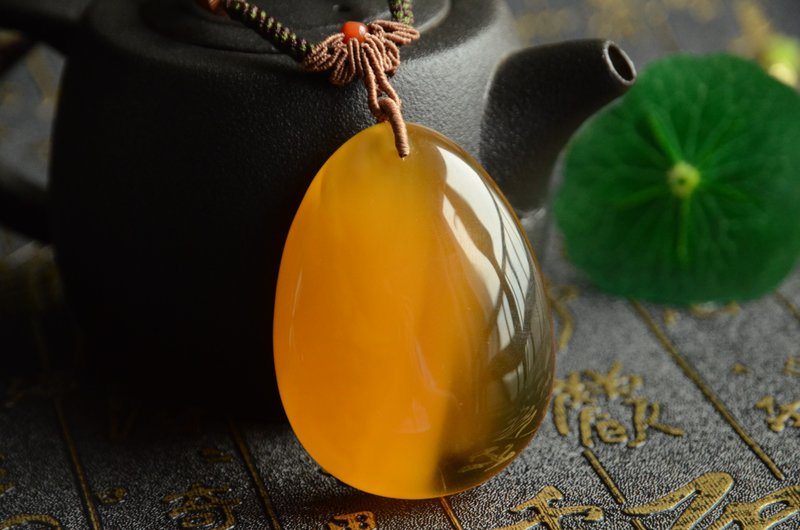 【九寰】极品高货俄料天然金绞蜜琥珀金沙意境古典吊坠项链 - 项链 - 宝石 橘色