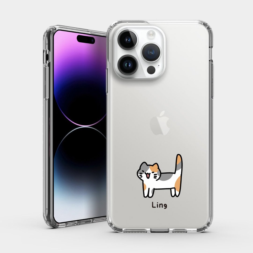 【定制化礼物】站立花猫 文字 IPHONE 保护壳 透明手机壳 PU021 - 手机壳/手机套 - 塑料 橘色
