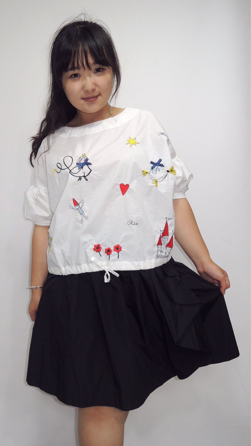 -鸡母坞棉花糖女孩-童话故事风格刺绣上衣(下订前请先询问是否还有货) - 女装短裤 - 棉．麻 白色