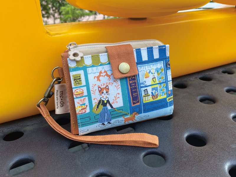 6 Coin 短夹 猫小姐遛狗 - 皮夹/钱包 - 棉．麻 多色