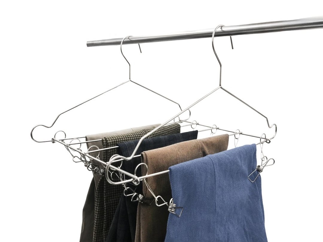 晒完衣服直接整串放入衣柜 不锈钢裙裤夹 裤架  晒衣架 晾衣架 - 衣架/挂勾 - 不锈钢 银色
